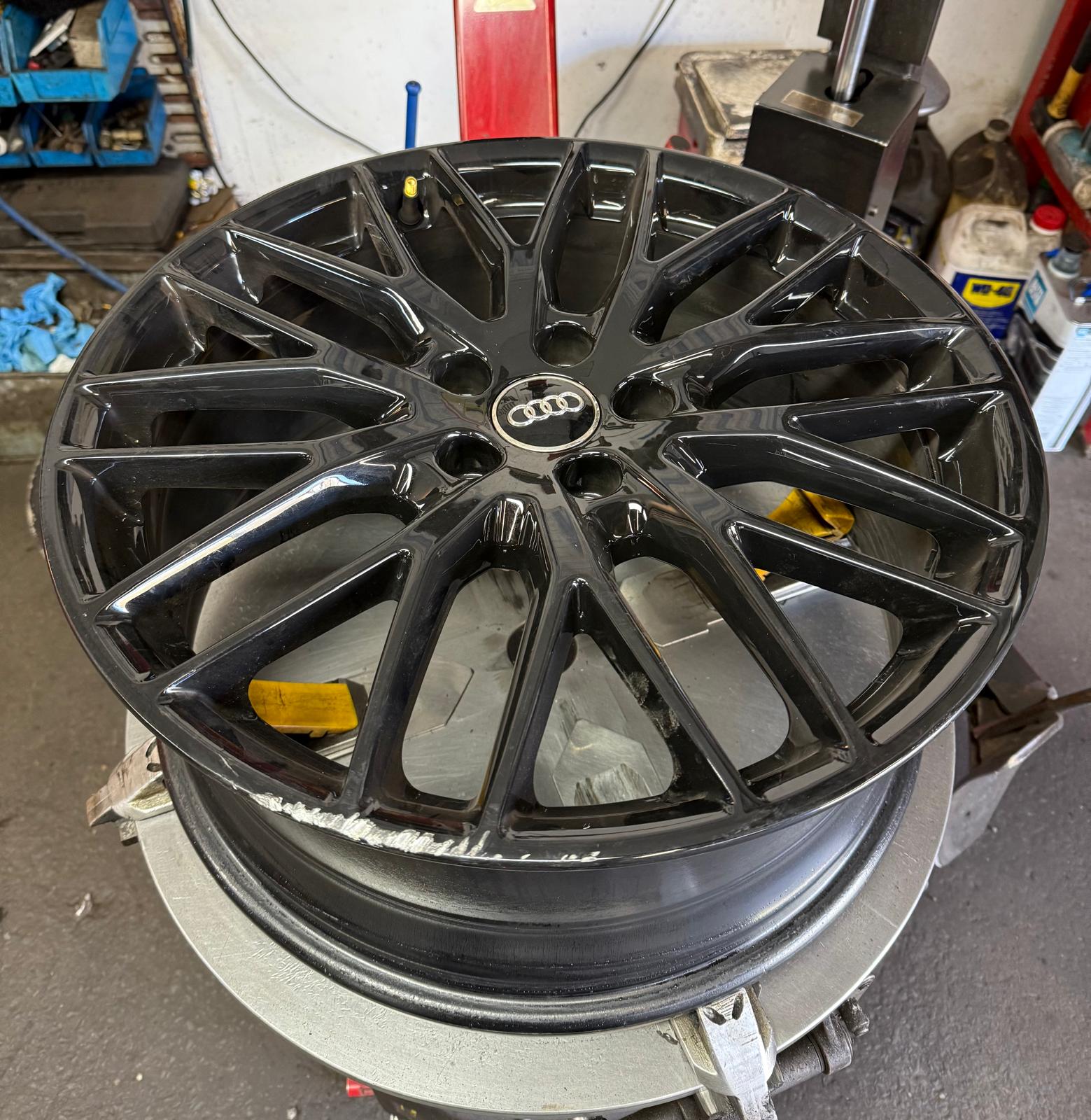 Audi multi-spoke alloy powder-coated in deep gloss black — Burnley